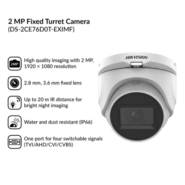 2MP Fixed Turret Camera | DS-2CE76D0T-EXIMF - Image 3