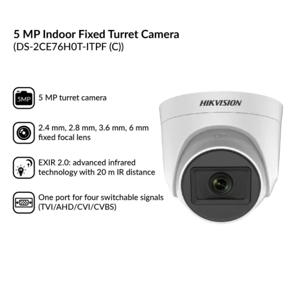 5MP Indoor Fixed Turret Camera | DS-2CE76H0T-ITPF (C) - Image 3