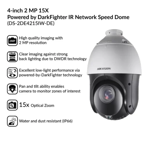 4-inch 2MP 15X IR Network Speed Dome | DS-2DE4215IW-DE(T5) - Image 4