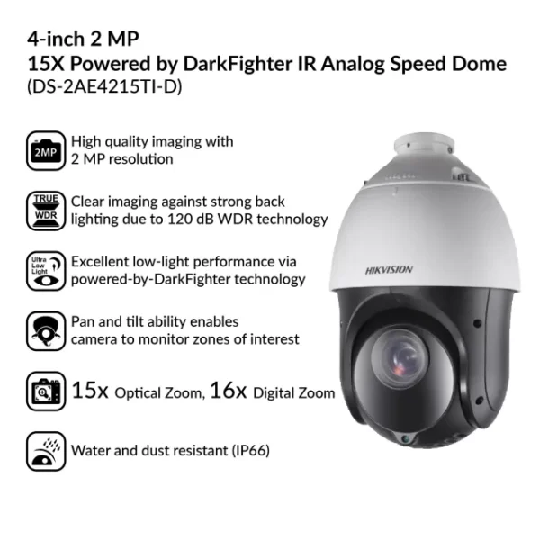 4-inch 2MP 15X IR Analog Speed Dome | DS-2AE4215TI-D - Image 4