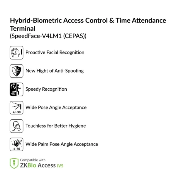 Hybrid-Biometric Access Control & Time Attendance Terminal | SpeedFace-V4LM1 (CEPAS) - Image 3