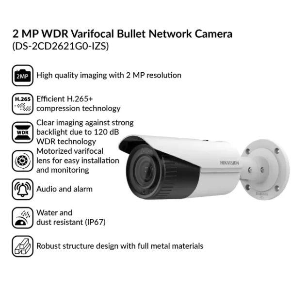 2MP IR VF Bullet Network Camera | DS-2CD2621G0-IZS - Image 4