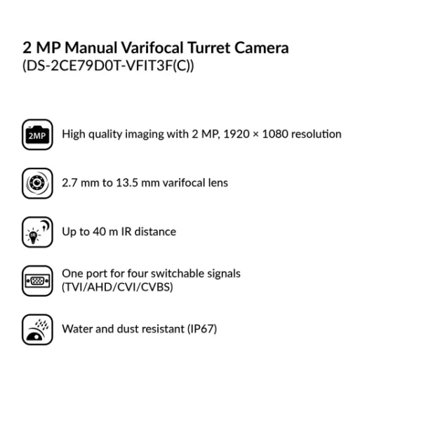 2MP Manual Varifocal Turret Camera | DS-2CE79D0T-VFIT3F(C) - Image 3