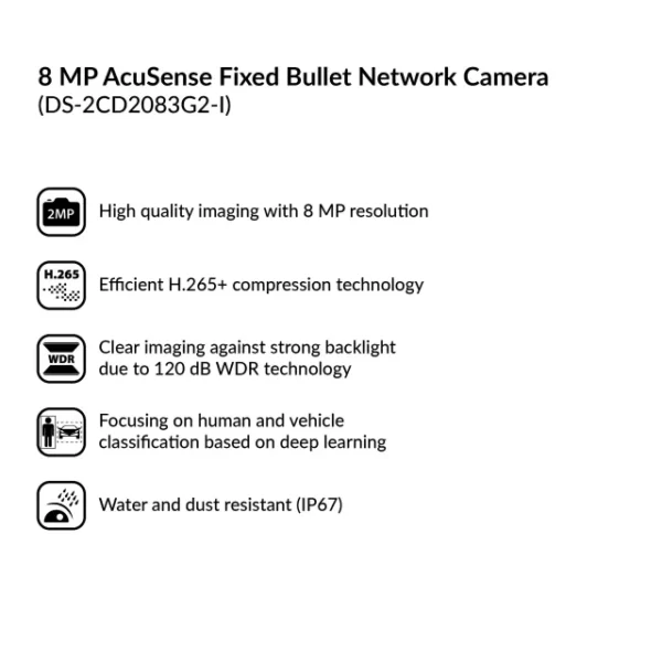 8MP AcuSense Fixed Bullet Network Camera | DS-2CD2083G2-I - Image 3