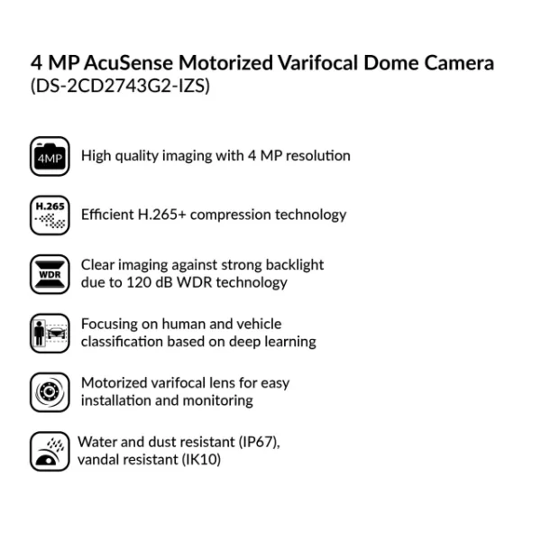 4MP AcuSense Motorized Varifocal Dome Network Camera | DS-2CD2743G2-IZS - Image 4