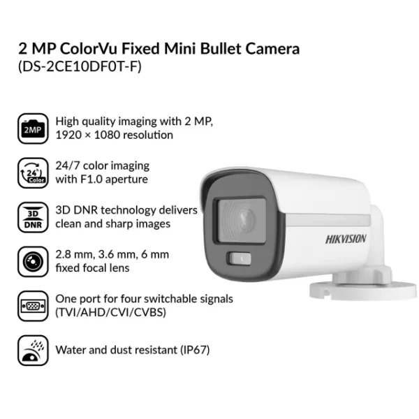2MP ColorVu Fixed Mini Bullet Camera | DS-2CE10DF0T-F - Image 3