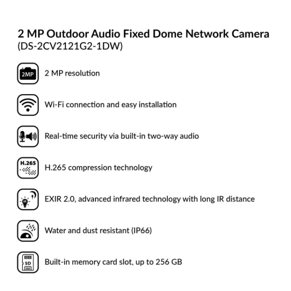 2MP Outdoor Audio Fixed Dome Network Camera | DS-2CV2121G2-IDW - Image 3