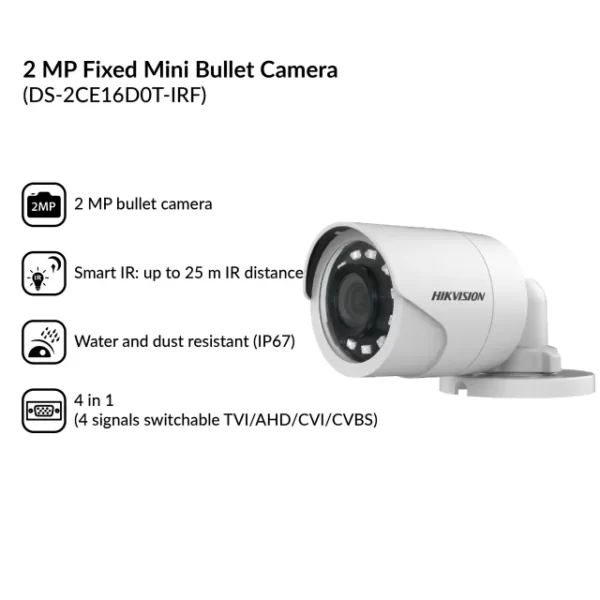 2MP Outdoor Fixed Mini Bullet Camera | DS-2CE16D0T-IRF - Image 3