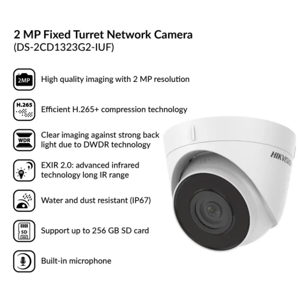 2MP Build-in Mic Fixed Turret Network Camera | DS-2CD1323G2-IUF - Image 4