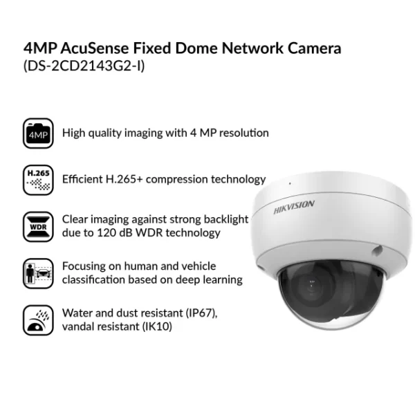4MP AcuSense Fixed Dome Network Camera | DS-2CD2143G2-I - Image 4