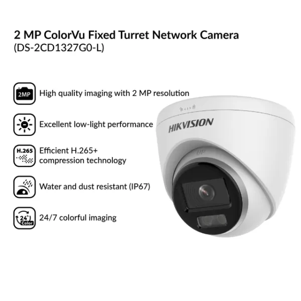 2MP ColorVu Fixed Turret Network Camera | DS-2CD1327G0-L - Image 4