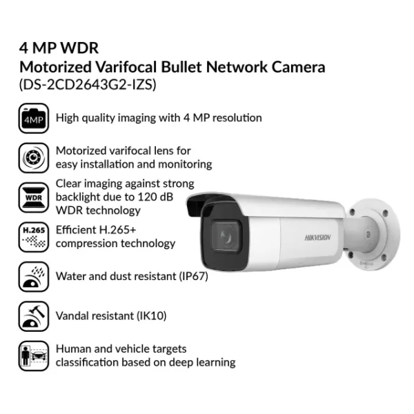 4MP WDR Motorized Varifocal Bullet Network Camera | DS-2CD2643G2-IZS - Image 4