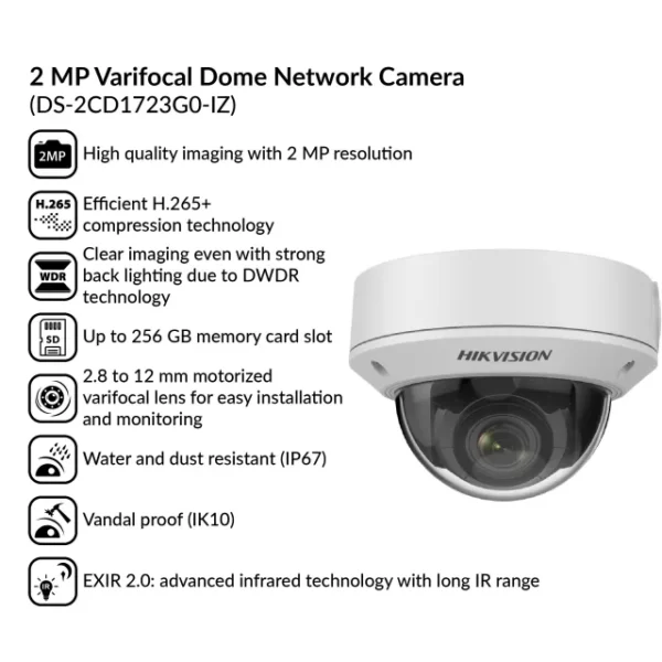2MP Varifocal Dome Network Camera | DS-2CD1723G0-IZ - Image 4