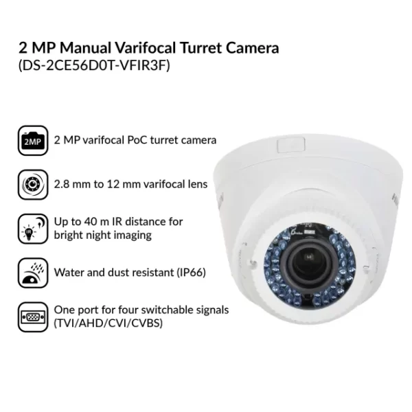 2MP Manual Varifocal Turret Camera | DS-2CE56D0T-VFIR3F - Image 4