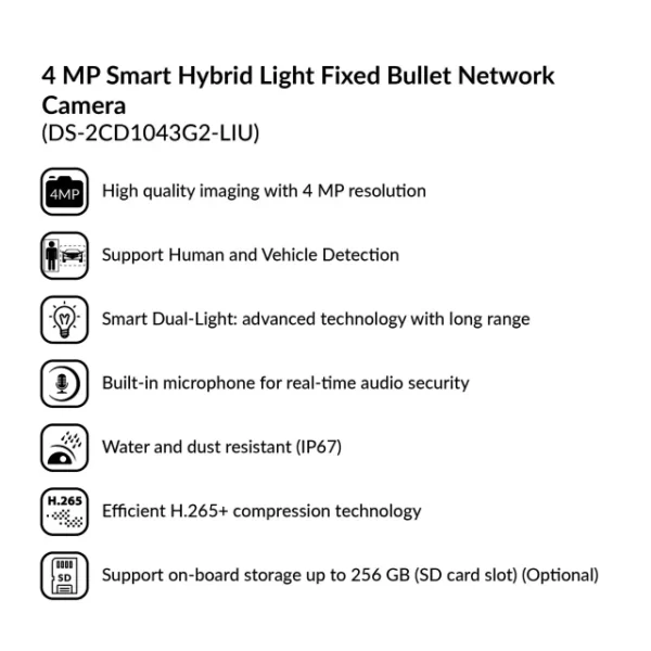 4MP Smart Hybrid Light Fixed Bullet Network Camera | DS-2CD1043G2-LIU - Image 4