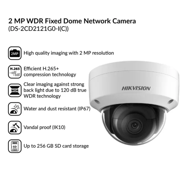 2MP WDR Fixed Dome Network Camera | DS-2CD2121G0-I(C) - Image 5