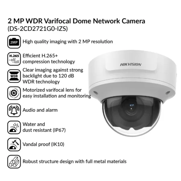 2MP WDR Varifocal Dome Network Camera | DS-2CD2721G0-IZS - Image 4