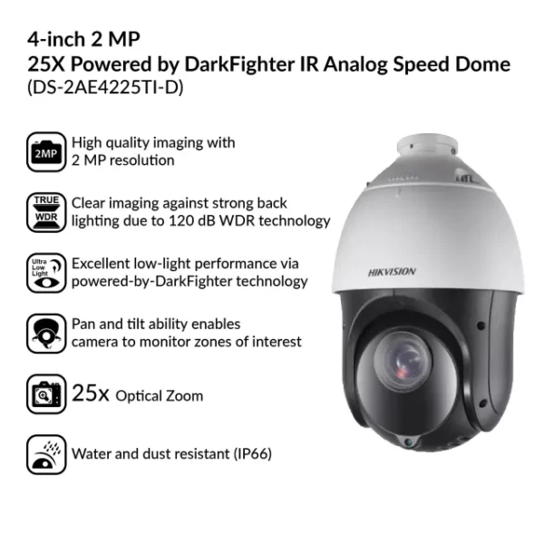 4-inch 2MP 25X IR Analog Speed Dome | DS-2AE4225TI-D - Image 4