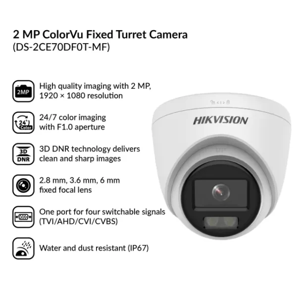 2MP ColorVu Fixed Turret Camera | DS-2CE70DF0T-MF - Image 3