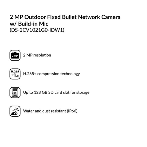 2MP Outdoor Fixed Bullet Network Camera with Build-in Mic | DS-2CV1021G0-IDW1 - Image 3