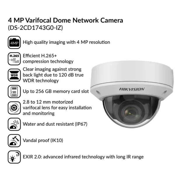 4MP Varifocal Dome Network Camera | DS-2CD1743G0-IZ - Image 4