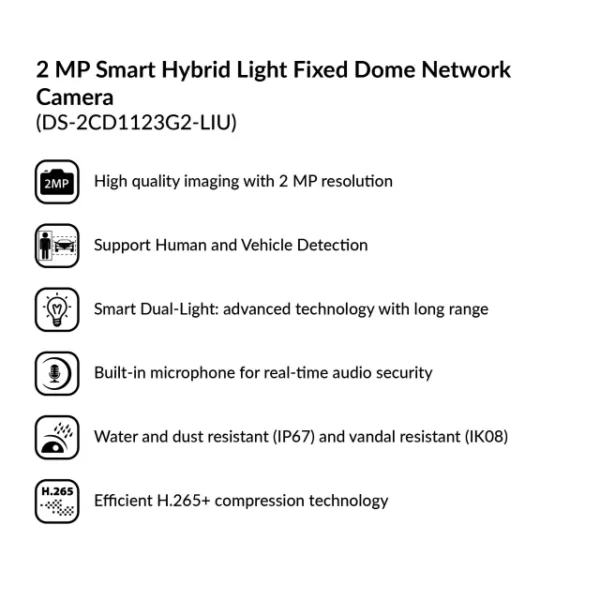 2MP Smart Hybrid Light Fixed Dome Network Camera | DS-2CD1123G2-LIU - Image 4