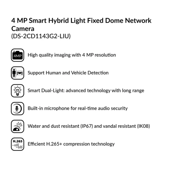 4MP Smart Hybrid Light Fixed Dome Network Camera | DS-2CD1143G2-LIU - Image 4