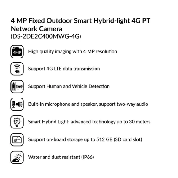 4MP Fixed Outdoor Smart Hybrid-light 4G PT Network Camera | DS-2DE2C400MWG-4G - Image 4