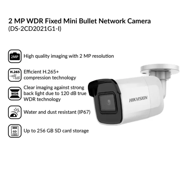 2MP WDR Fixed Mini Bullet Network Camera | DS-2CD2021G1-I - Image 5