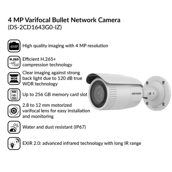 4MP Varifocal Bullet Network Camera | DS-2CD1643G0-IZ - Image 4