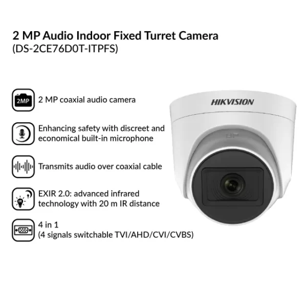 2MP Audio Indoor Fixed Turret Camera | DS-2CE76D0T-ITPFS - Image 3