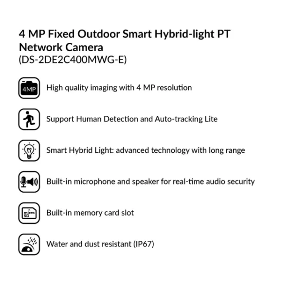 4MP Fixed Outdoor Smart Hybrid-light PT Network Camera | DS-2DE2C400MWG-E - Image 4
