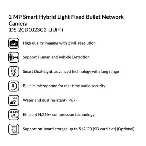 2MP Smart Hybrid Light Fixed Bullet Network Camera | DS-2CD1023G2-LIU - Image 4