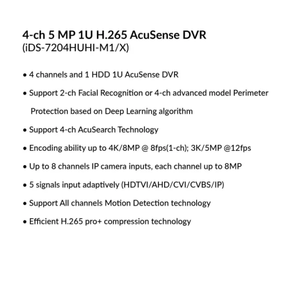 4-ch 5 MP 1U H.265 AcuSense DVR | iDS-7204HUHI-M1/X - Image 3