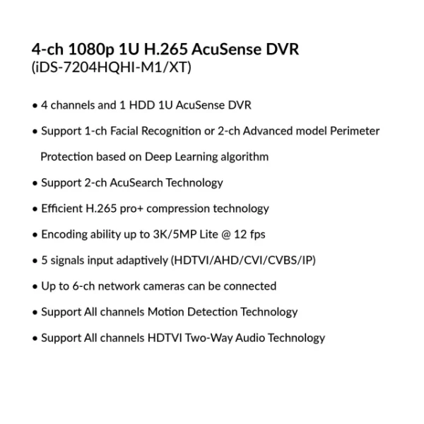 4-ch 1080p 1U H.265 AcuSense DVR| iDS-7204HQHI-M1/XT - Image 3