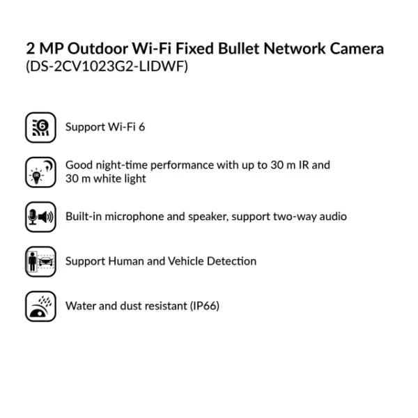 2MP Outdoor Wi-Fi Fixed Bullet Network Camera | DS-2CV1023G2-LIDWF - Image 4