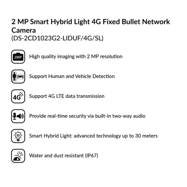 2MP Smart Hybrid Light 4G Fixed Bullet Network Camera | DS-2CD1023G2-LIDUF/4G/SL - Image 3